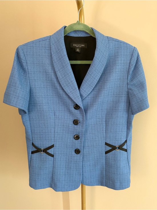 Perceptions New York Jackets & Blazers - Perceptions Short-Sleeve Blue Textured Button Blazer